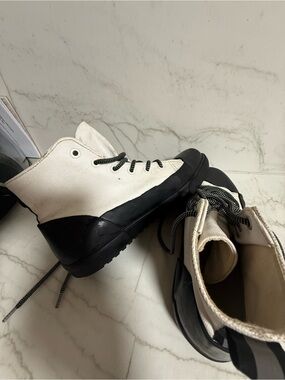 Target Women's Lace-Up Canvas Boots in Off-White and Black
